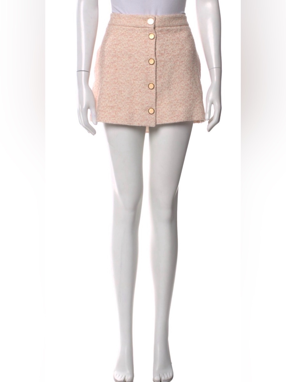 Frame Denim Pink Tweed Button-Front Mini Skirt
